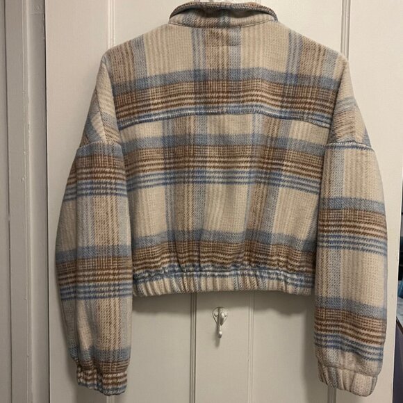 Timing Cropped Plaid Jacket, blue/tan size small - Picture 5 of 6